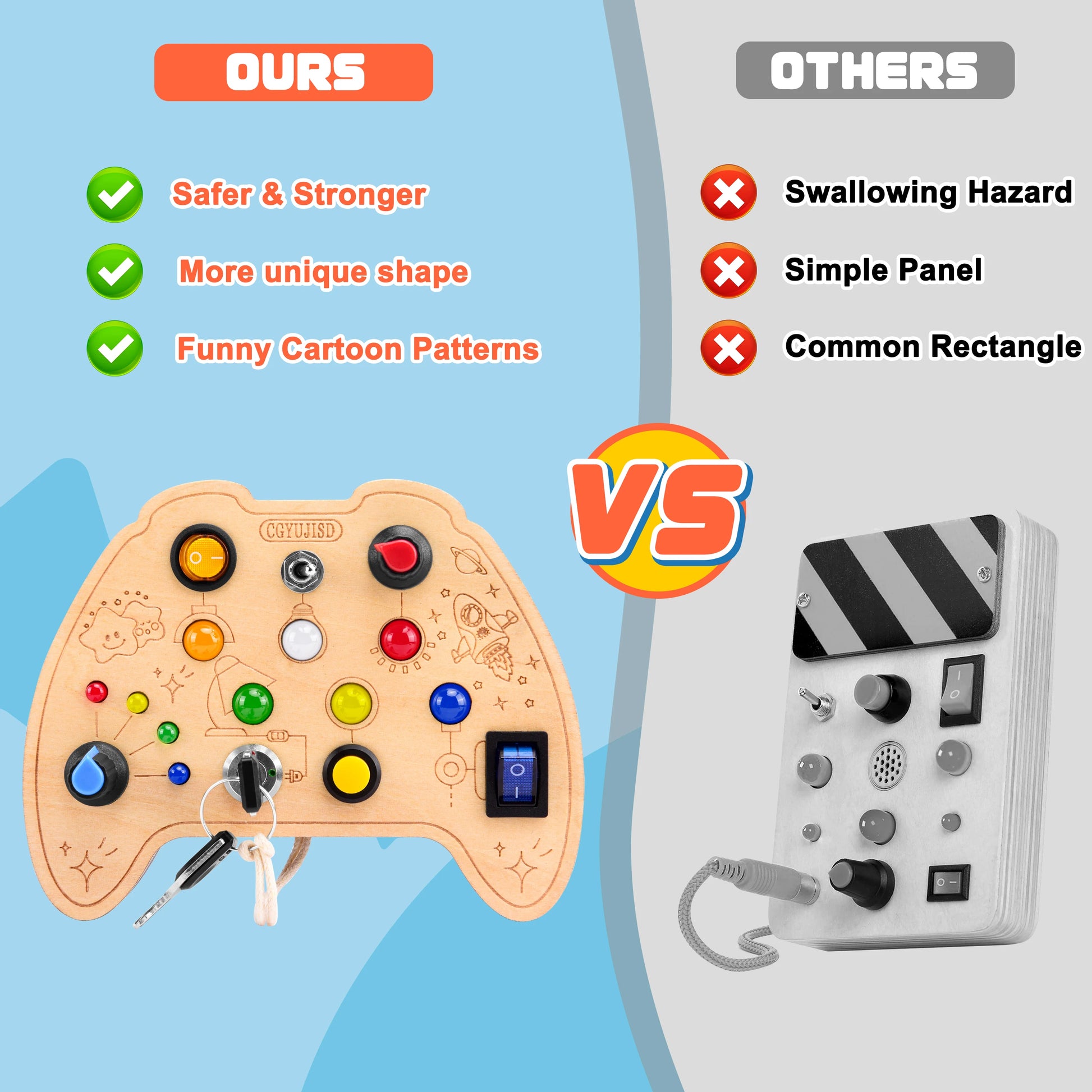 Montessori LED Busy Board – Wooden Sensory Toy for Toddlers Ages 3+ | Educational Activity Board with Cute Patterns