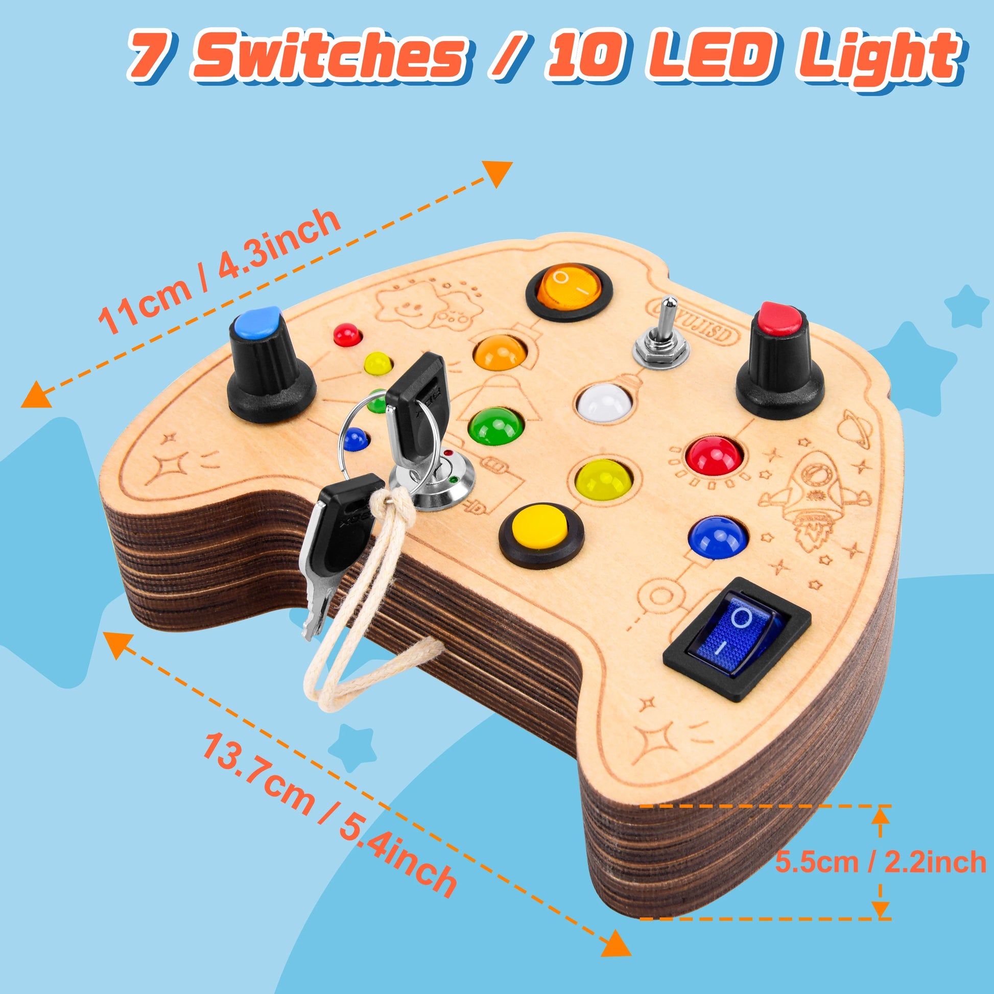 Montessori LED Busy Board – Wooden Sensory Toy for Toddlers Ages 3+ | Educational Activity Board with Cute Patterns