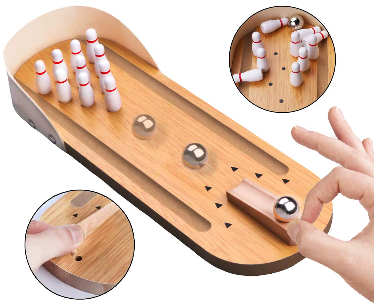 Mini Table top Bowling Game – Wooden Arcade Desk Toy for Stress Relief & Fun | Great Gift for Kids, Men & Women