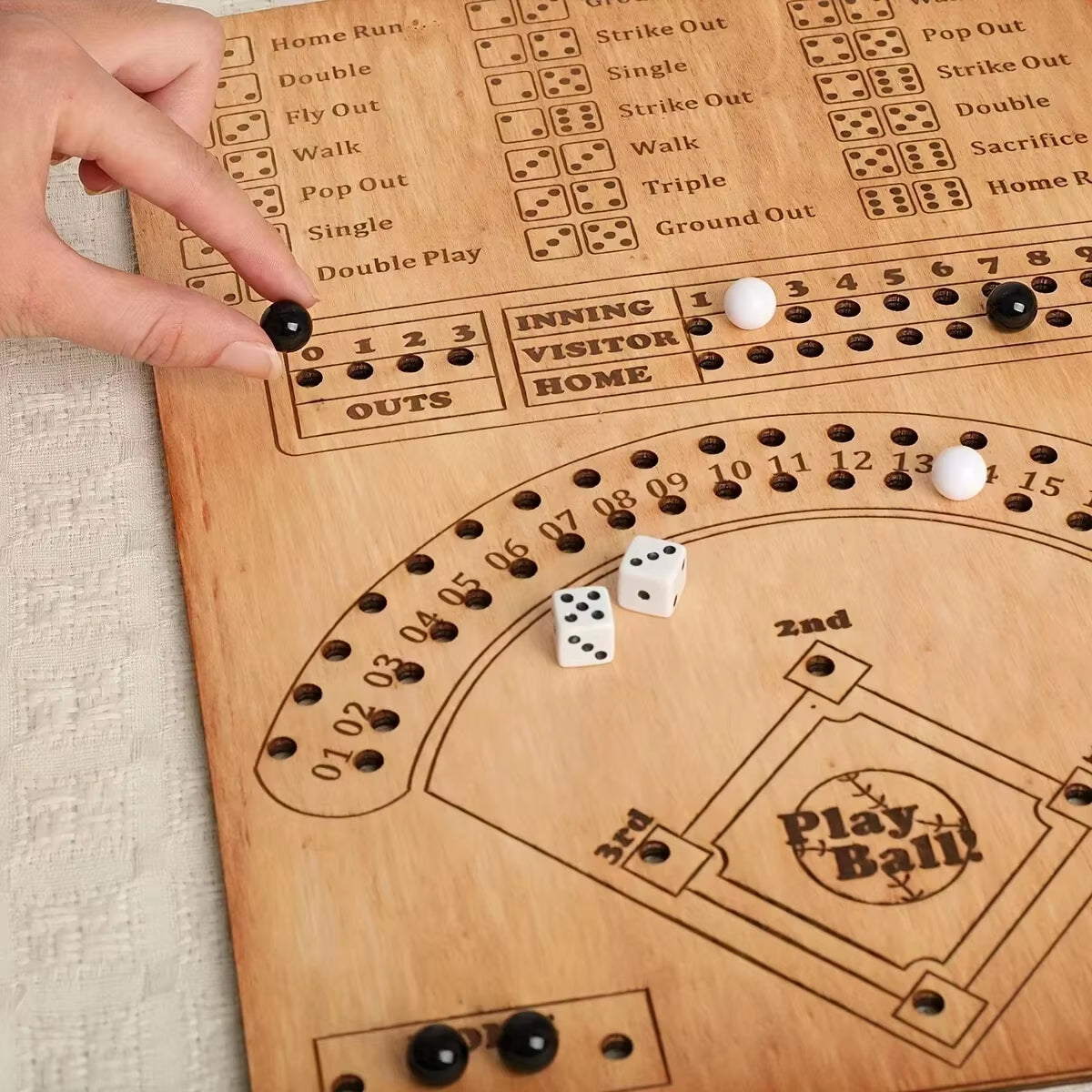 Baseball Dice Battle Game – Interactive Wooden Board with Marbles | Fun Sports Table Toy for Kids & Adults