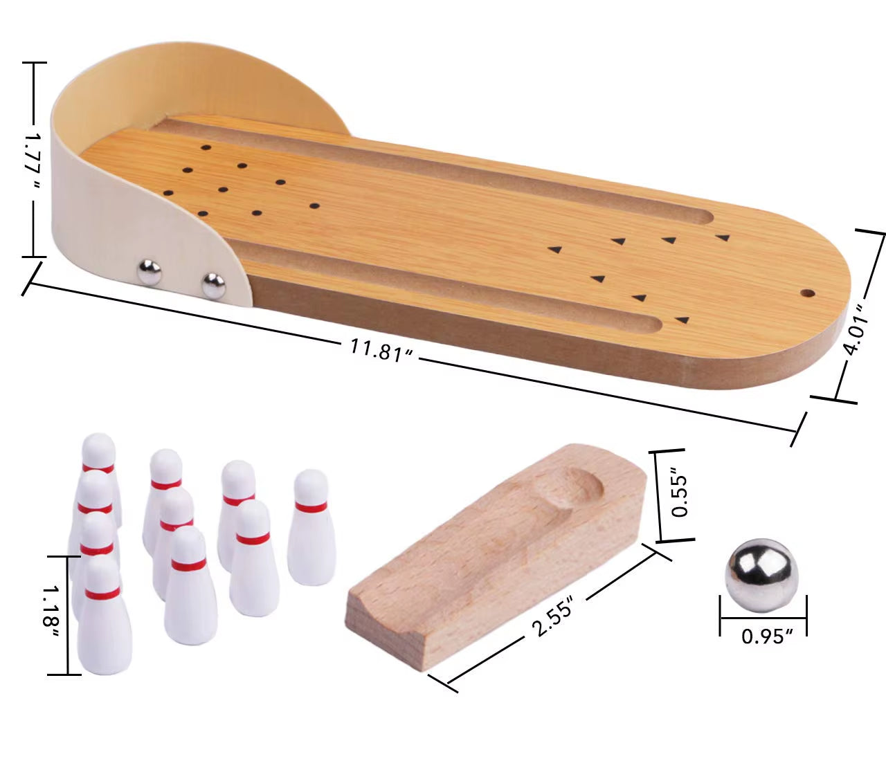 Mini Table top Bowling Game – Wooden Arcade Desk Toy for Stress Relief & Fun | Great Gift for Kids, Men & Women