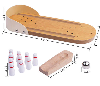 Mini Table top Bowling Game – Wooden Arcade Desk Toy for Stress Relief & Fun | Great Gift for Kids, Men & Women