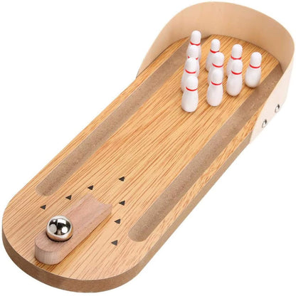 Mini Table top Bowling Game – Wooden Arcade Desk Toy for Stress Relief & Fun | Great Gift for Kids, Men & Women