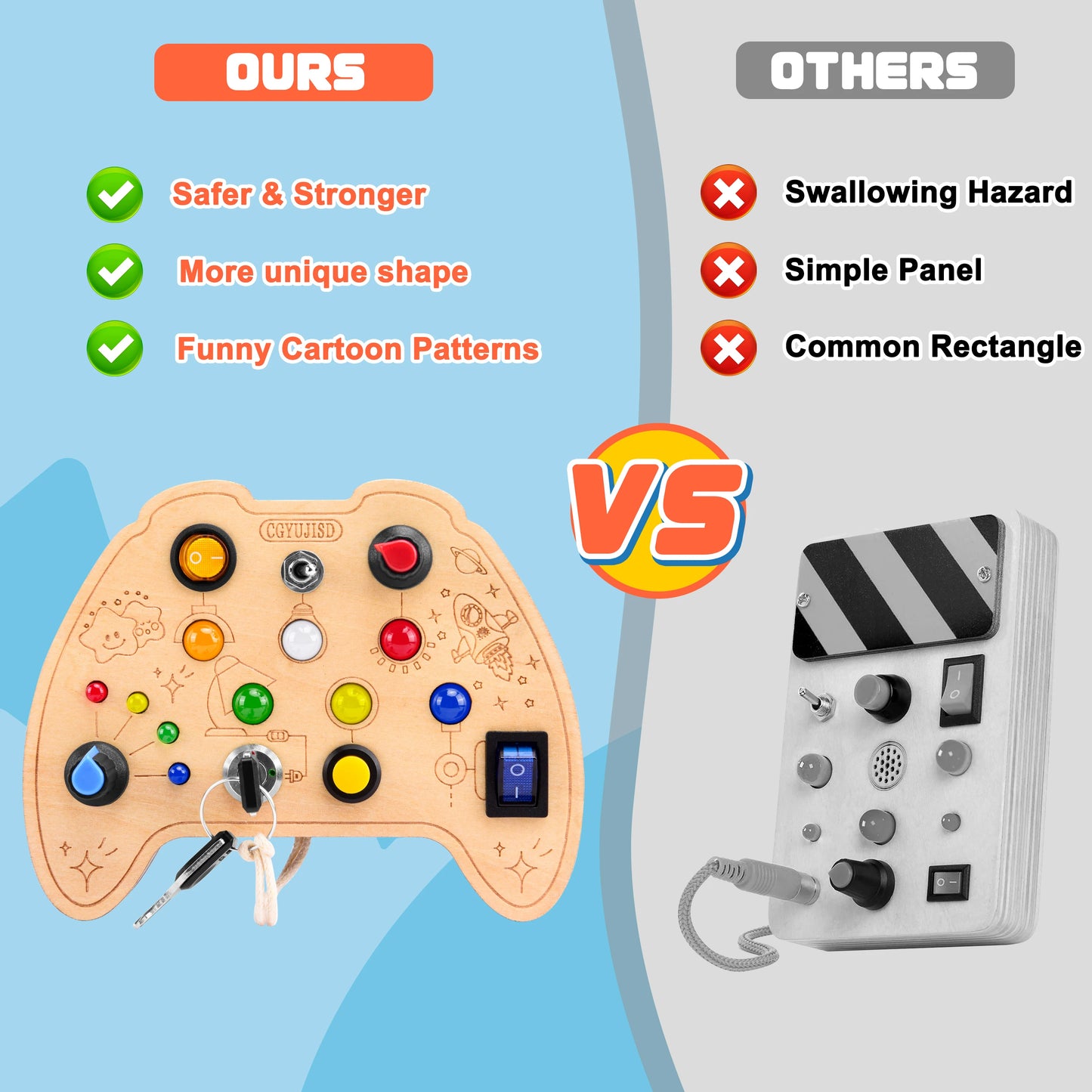 Montessori LED Busy Board – Wooden Sensory Toy for Toddlers Ages 3+ | Educational Activity Board with Cute Patterns