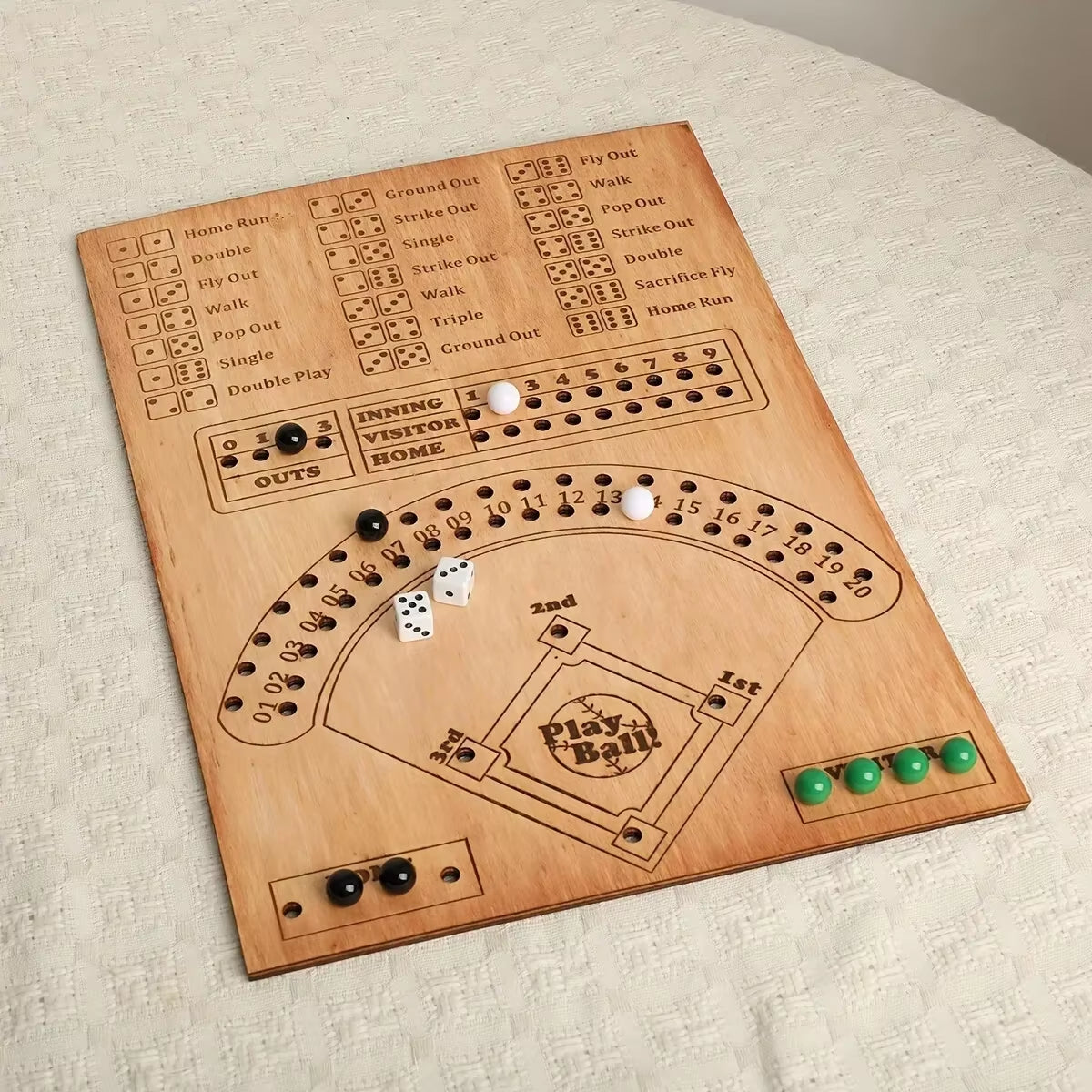 Baseball Dice Battle Game – Interactive Wooden Board with Marbles | Fun Sports Table Toy for Kids & Adults